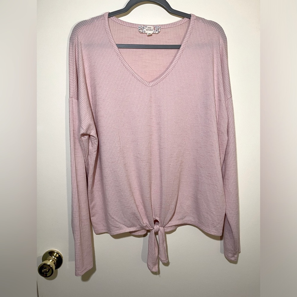 Pink Republic long sleeve pullover V-neck top XXL tie detail - Picture 2 of 5